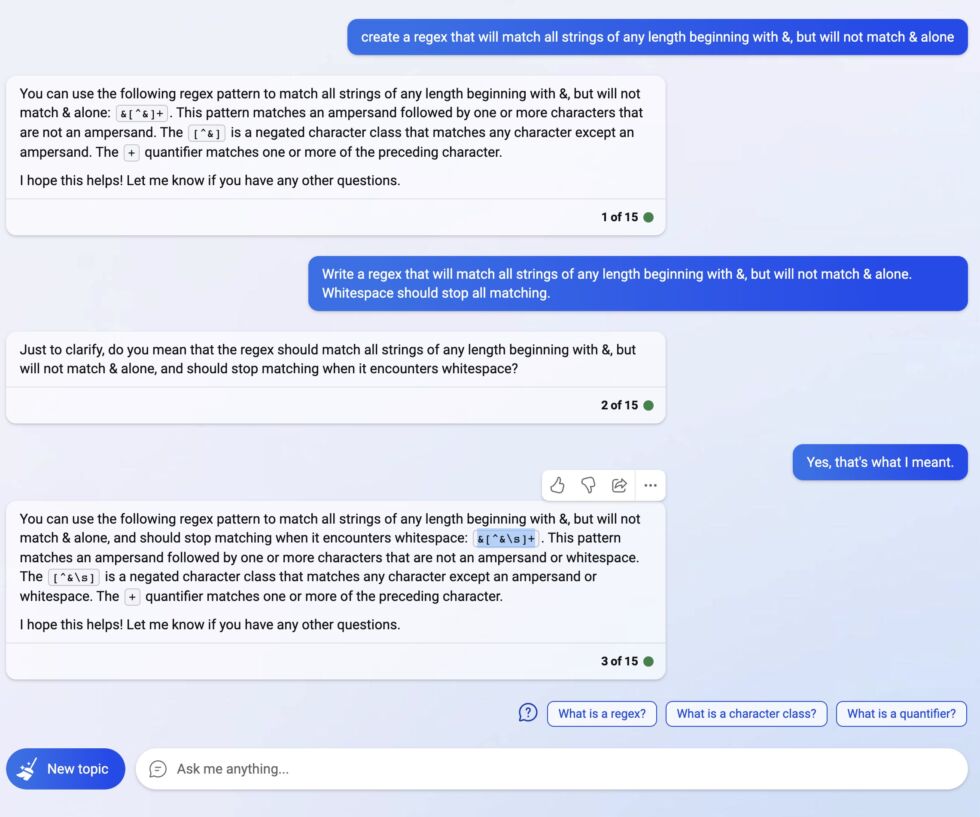 The regex I asked Bing Chat to create. Is it perfect? No. Is it good enough? Yep.